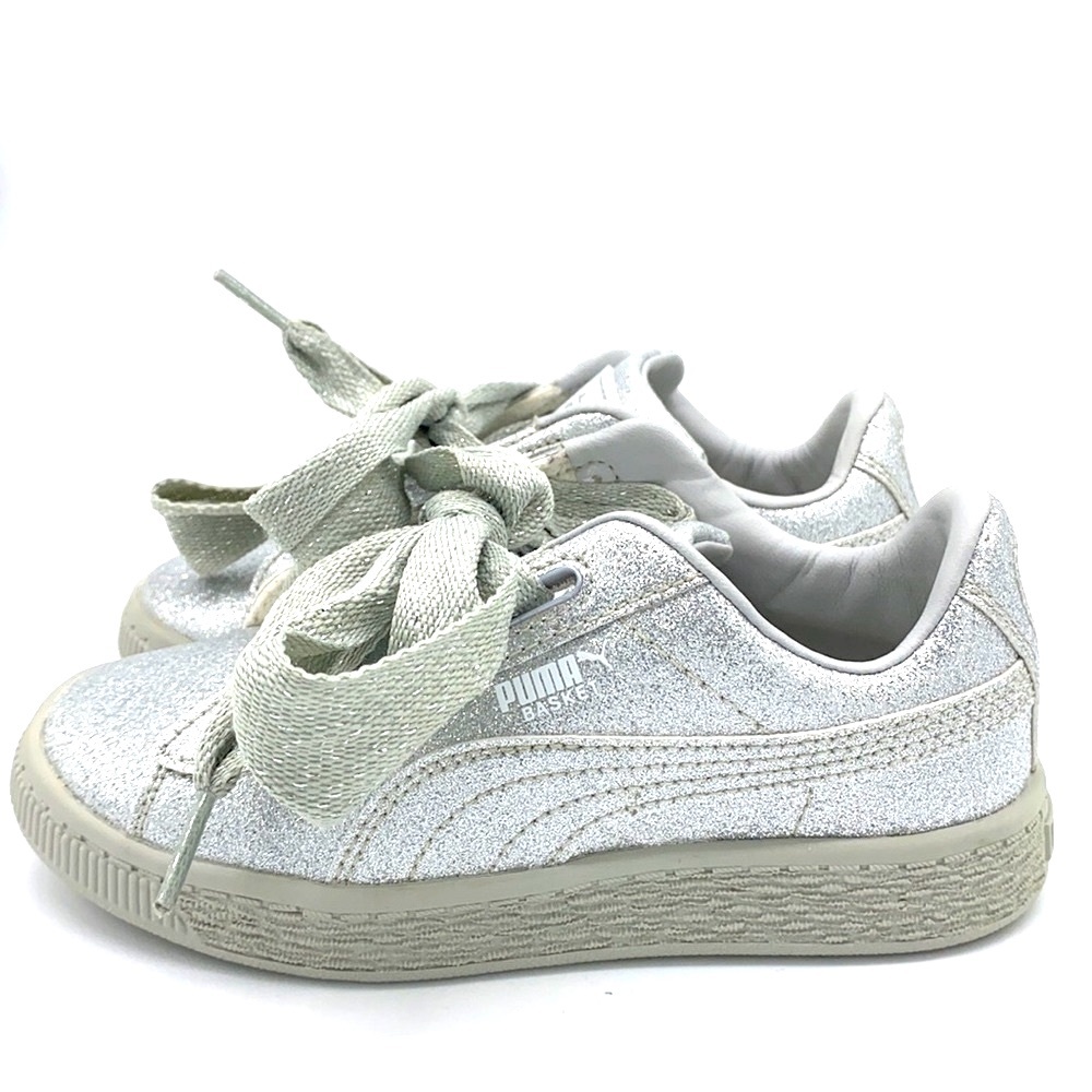 Puma Silver Glitter Basket Heart Sneakers
